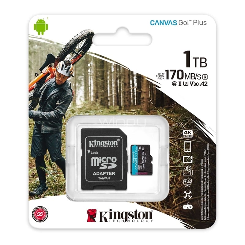 Tarjeta MicroSD Kingston Canvas Go! Plus de 1TB (U3, V30, hasta 170MB/s, Adaptador SD)