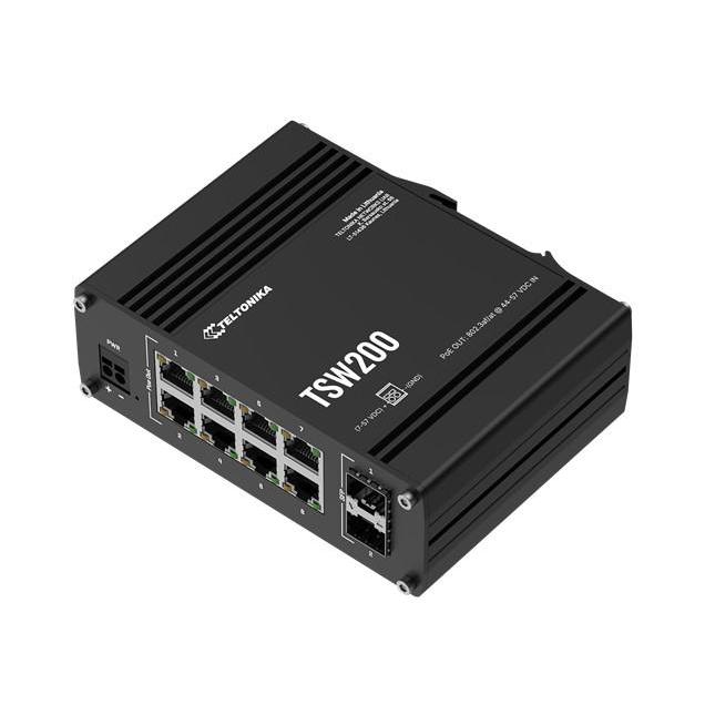 Switch Industrial Teltonika TSW200 de 8 Puertos (LAN, PoE, 2 Puertos de Fibra SFP)