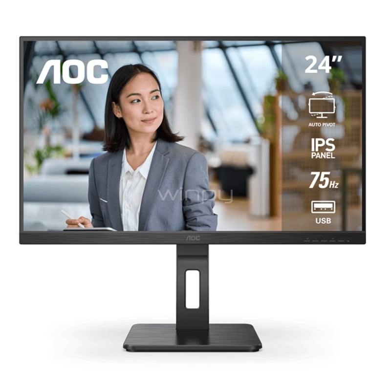 Monitor AOC 24P2U de 23.8“ (IPS, Full HD, 75Hz, DP+HDMI+VGA, Pivot)