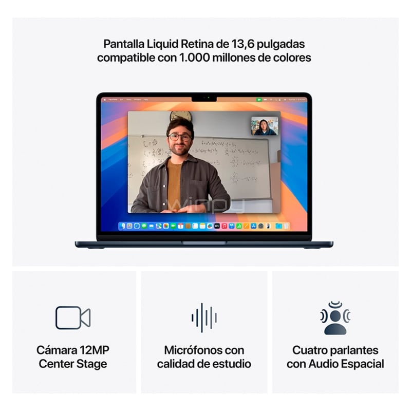 Apple MacBook Air de 13.6“ (Chip M4, GPU 10 núcleos, 16GB RAM, 512GB SSD, Medianoche)