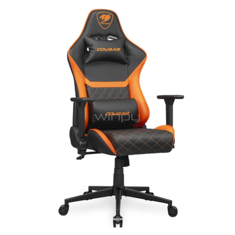 Silla Gamer Cougar Armor One V2 (Cojín Lumbar, Ajustable, Reposabrazos 4D, hasta 120Kg, Negro/Naranja)