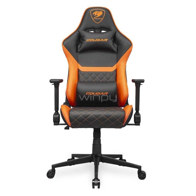 Silla Gamer Cougar Armor One V2 (Cojín Lumbar, Ajustable, Reposabrazos 4D, hasta 120Kg, Negro/Naranja)