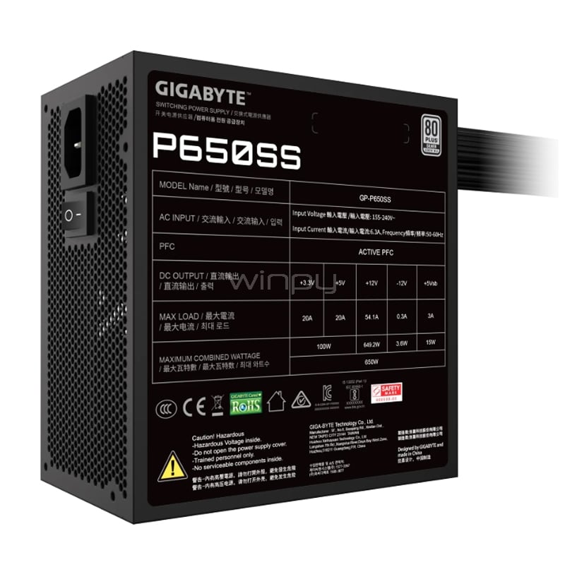 Fuente de Poder Gigabyte P650SS de 650W (Certificada 80+ Silver, ATX 3.0)
