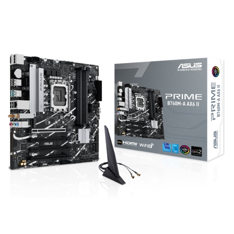 Placa Madre ASUS PRIME B760M-A AX6 II (LGA1700, DDR5 4800/7200+MHz, M.2 x3, Micro ATX)