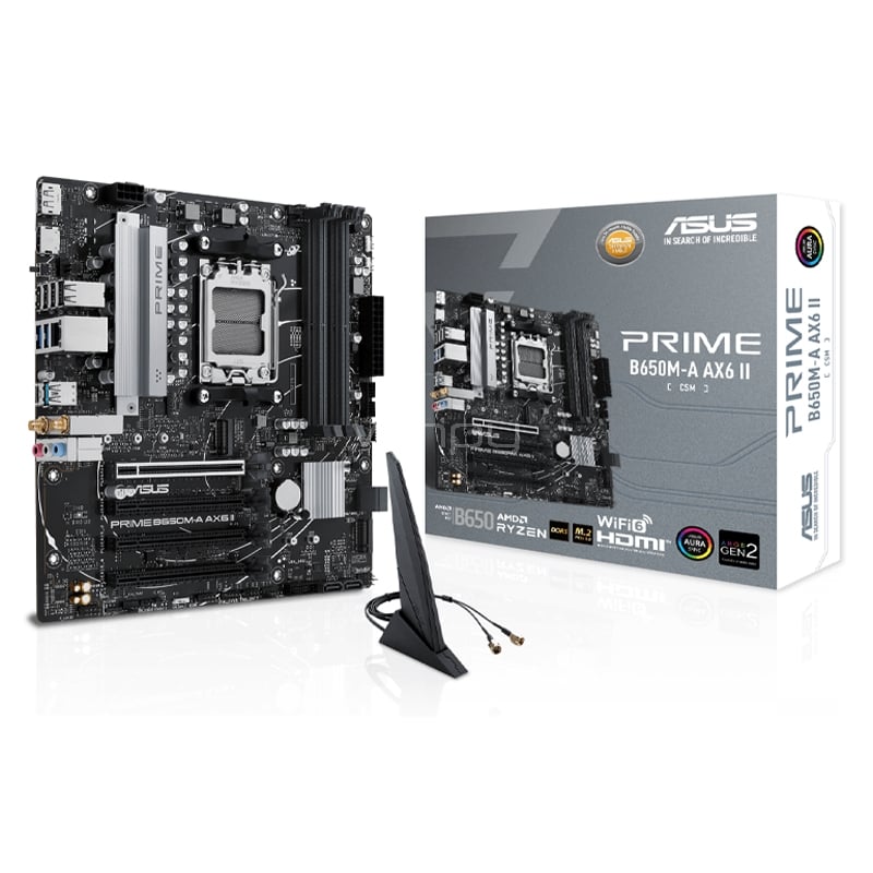 Placa Madre ASUS PRIME B650M-A AX6 II-CSM (AM5, DDR5 7600+MHz, M.2 x2, MicroATX)