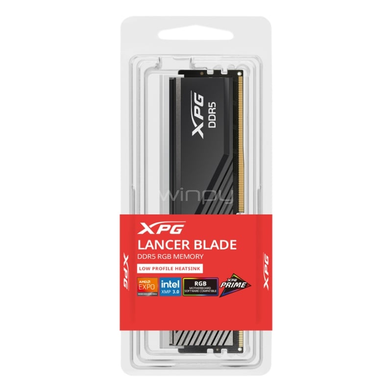 Memoria RAM XPG Lancer Blade RGB Black de 16GB (DDR5, 6000MHz, CL48, XMP, DIMM)