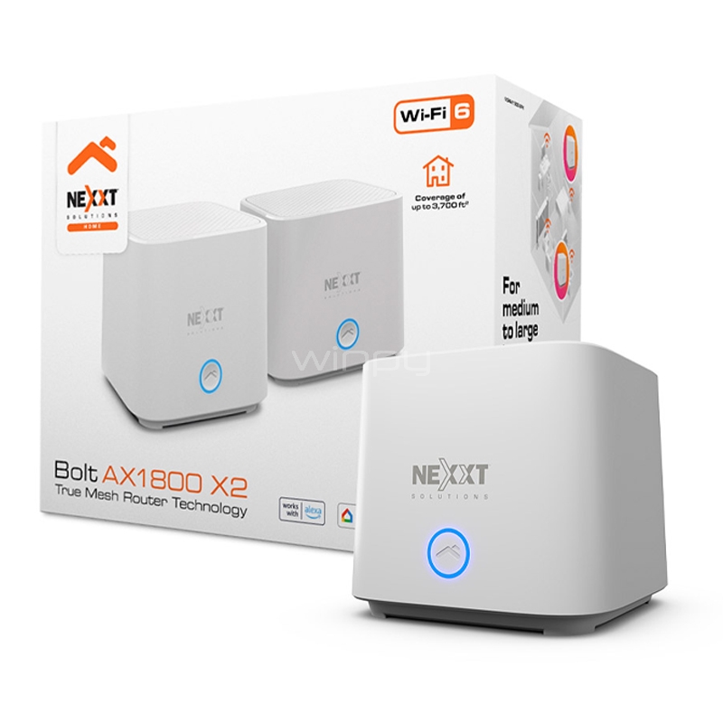 Pack 2 Routers Nexxt Bolt AX1800 (hasta 344m², WiFi 6, 1.8Gbps, Mesh ...
