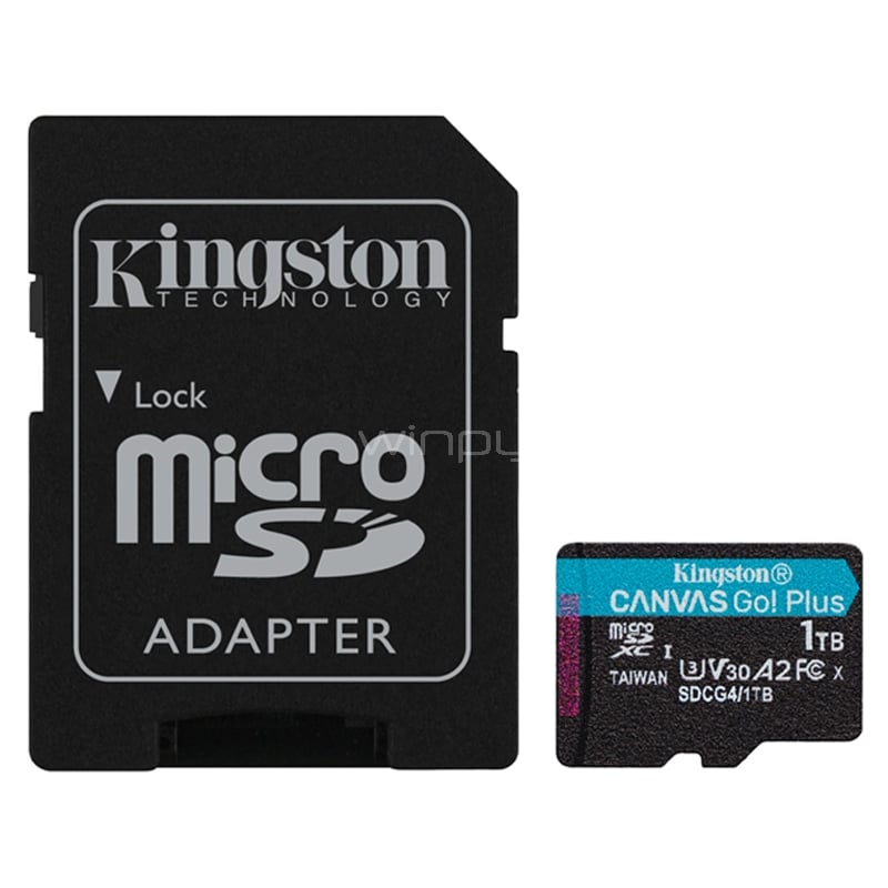 Tarjeta MicroSD Kingston Canvas Go! Plus de 1TB (U3, V30, hasta 200MB/s, Adaptador SD)