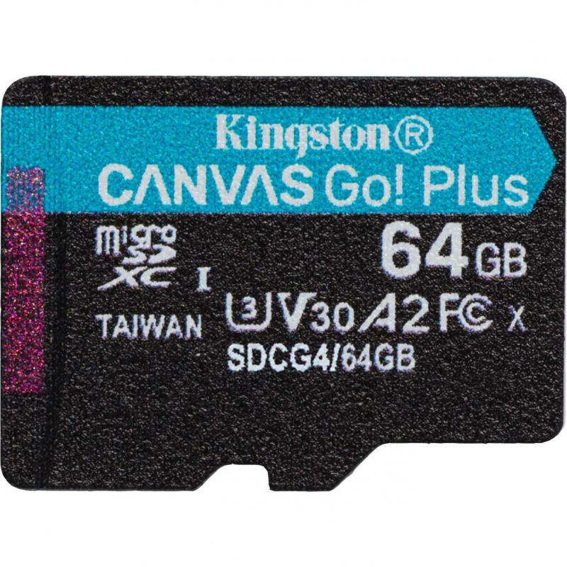 Tarjeta MicroSD Kingston Canvas Go! Plus de 64GB (U3, V30, hasta 200MB/s, Adaptador SD)