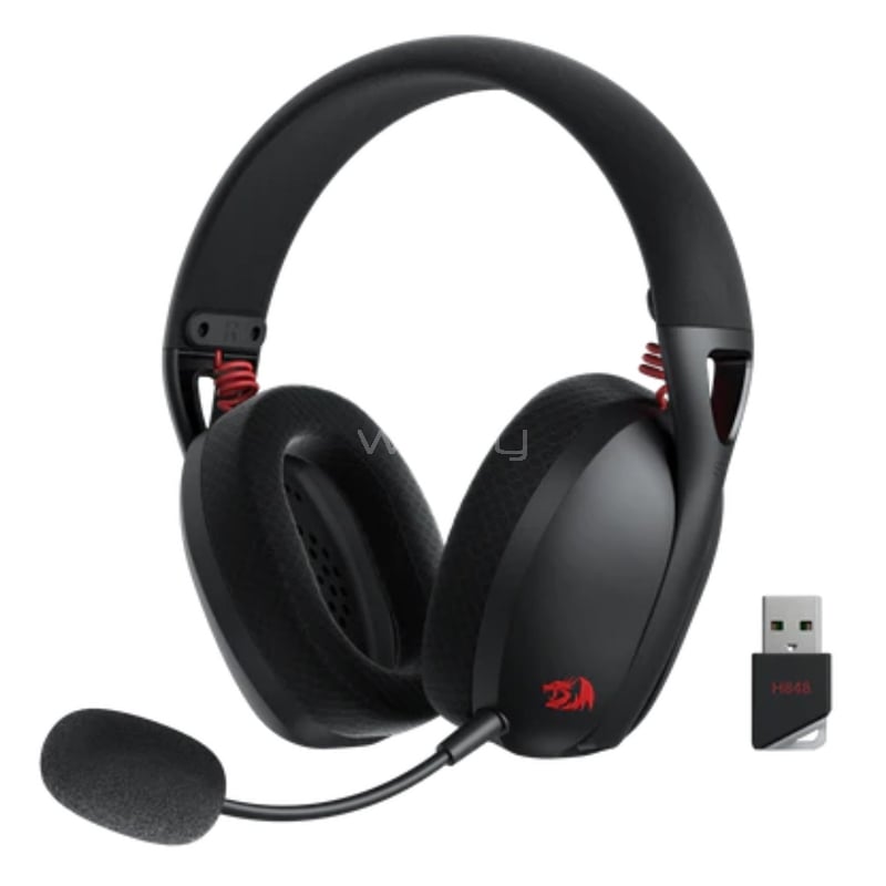 Audífonos Gamer Redragon Ire Pro Wireless (Bluetooth/Dongle USB, Micrófono Desmontable, Negro)