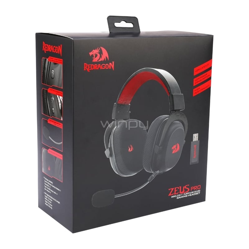 Audífonos Gamer Redragon Zeus PRO RGB (Sonido 7.1, Bluetooth/ Dongle USB, Micrófono Desmontable, Negro)