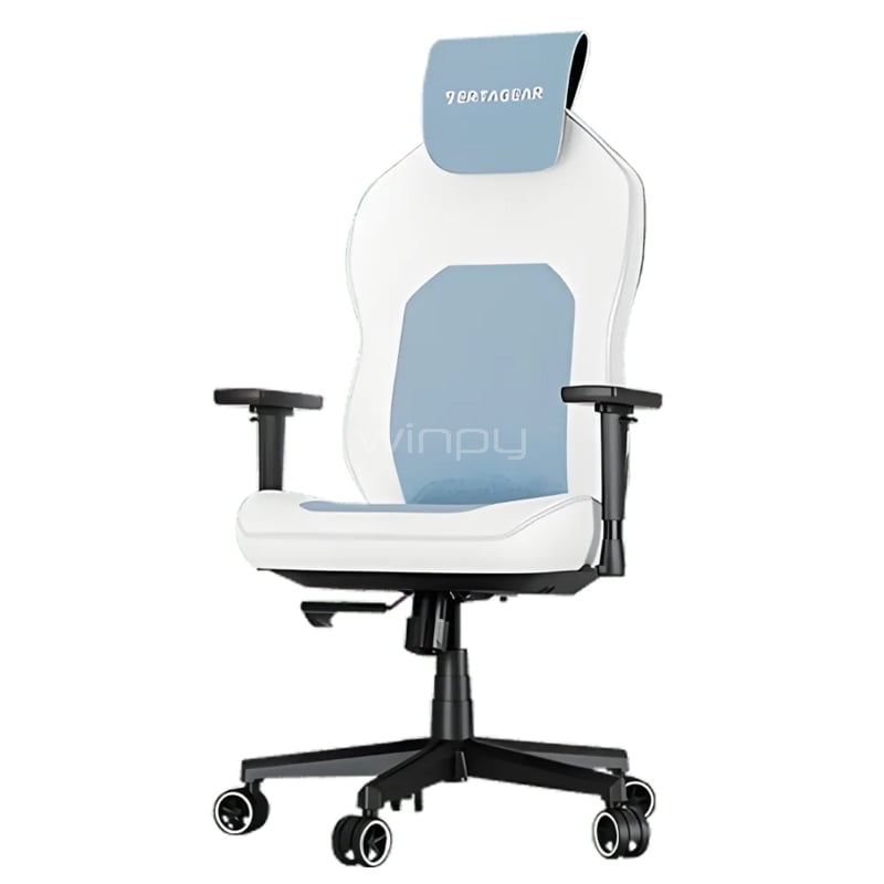 Silla Gamer Vertagear SL1800 (Ajuste Lumbar, Reposabrazos 3D, Hasta 120Kg, Blanco/Celeste)