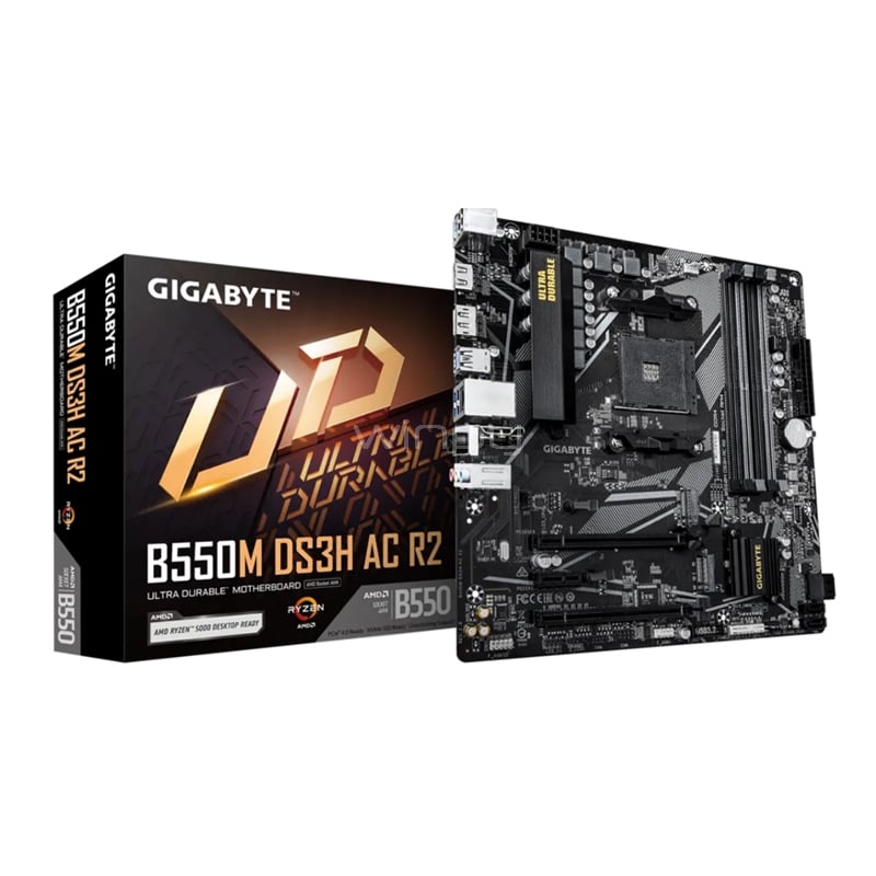 Placa Madre Gigabyte B550M DS3H AC R2 (AM4, DDR4 4400/5600MHz, M.2, Micro ATX)