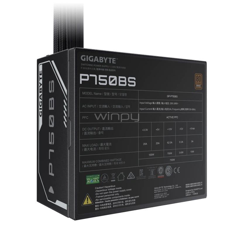Fuente de Poder Gigabyte P750BS de 750W (Certificada 80+ Bronze, ATX)