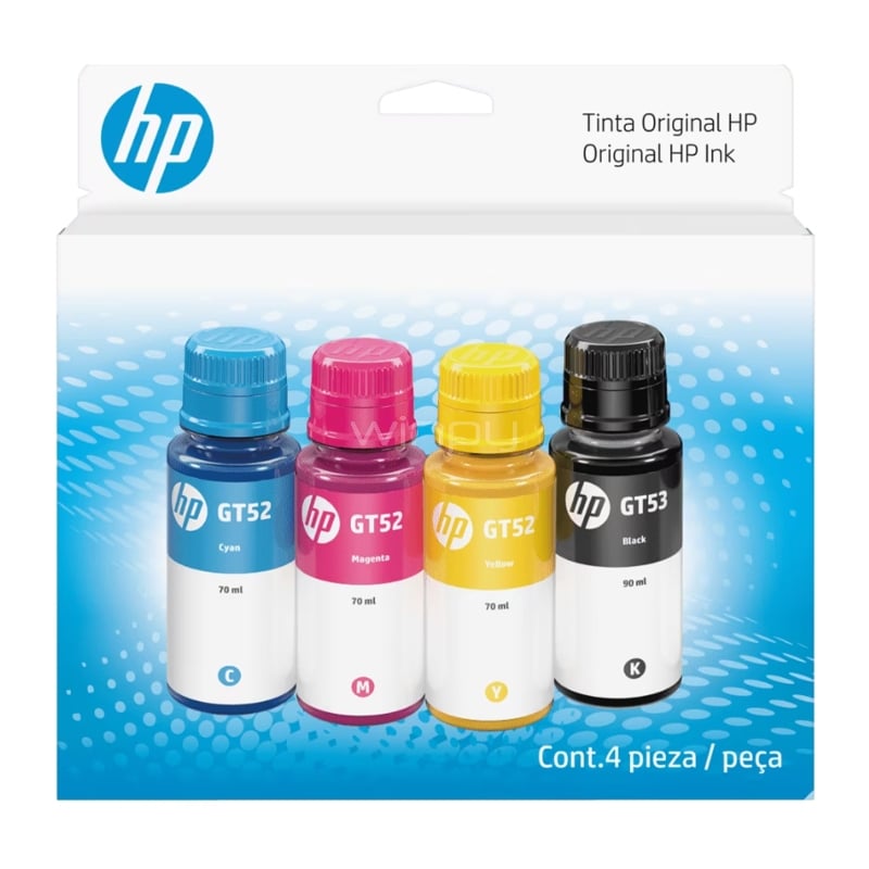 Pack 4 Botellas de Tinta HP para DeskJet serie GT5800 (Negro, Cian, Magenta, Amarillo)