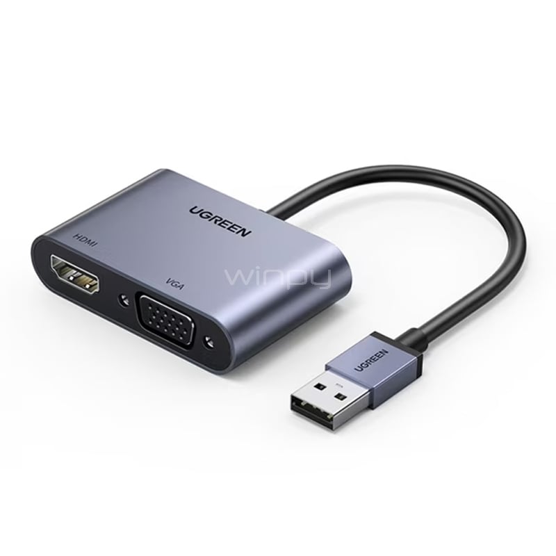 Adaptador de Video UGREEN CM449 USB-A (HDMI, VGA, Gris)