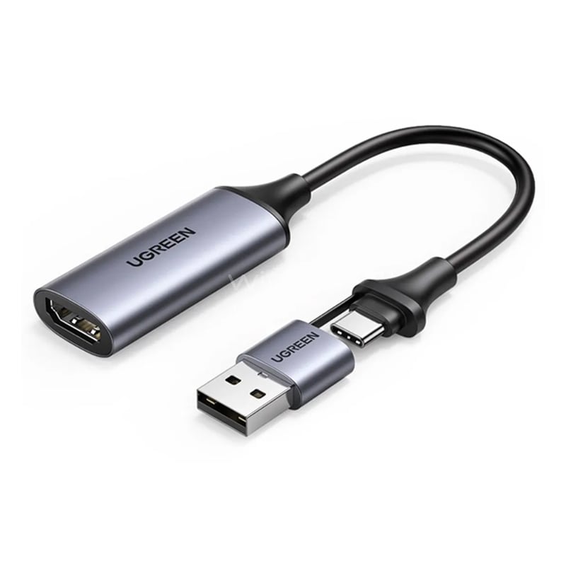 Capturador de Video UGREEN HDMI a USB-C (Adaptador USB-A, Full HD/30HZ, Gris)