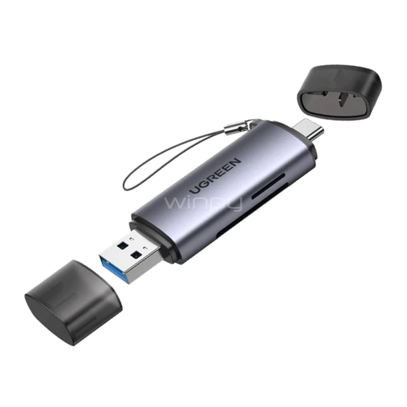 Lector Tarjeta de Memoria UGREEN USB-C/USB-A (SD, MicroSD, Gris)