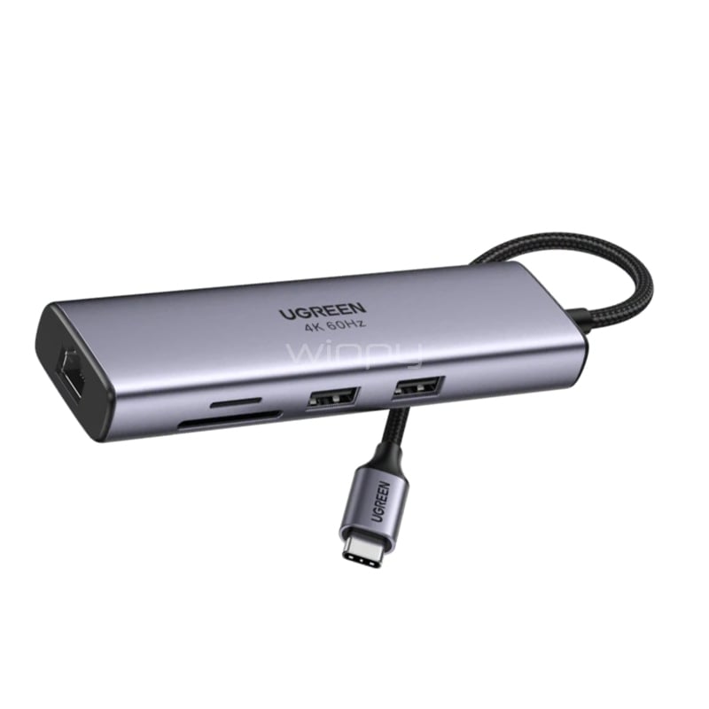Adaptador Multipuerto HUB UGREEN USB-C (HDMI 4K/60Hz, USB-A, USB-C, Ethernet, USB-C, PD 100W)