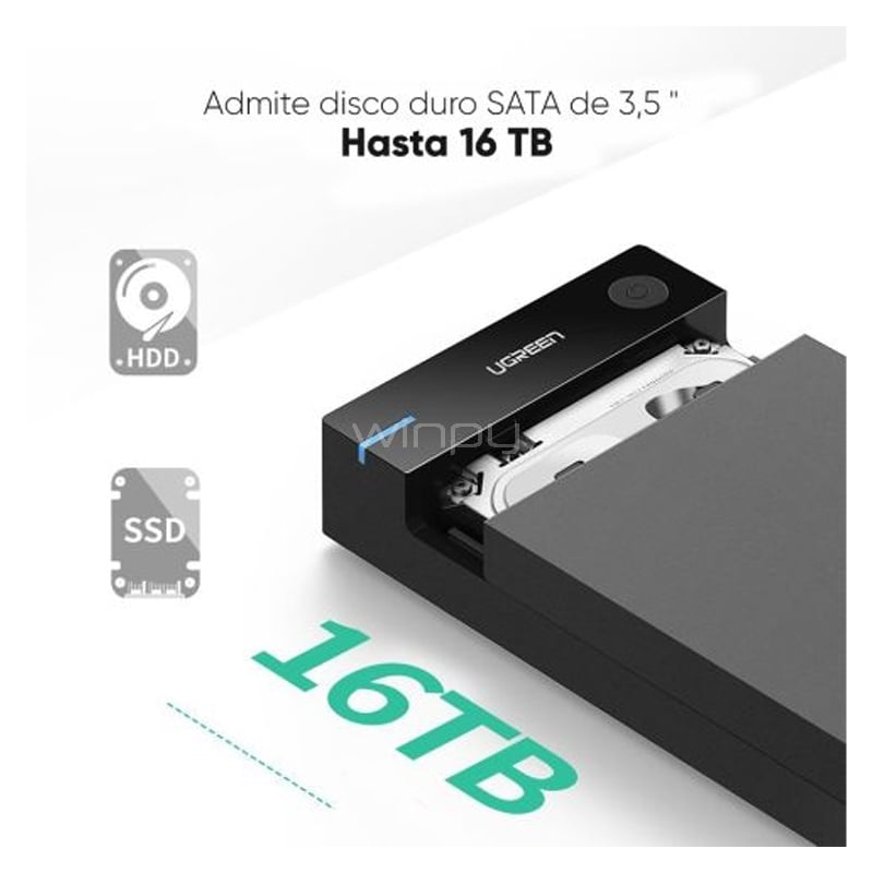Cofre UGREEN SSD/HDD (SATA 3.5“, hasta 16TB, Negro)
