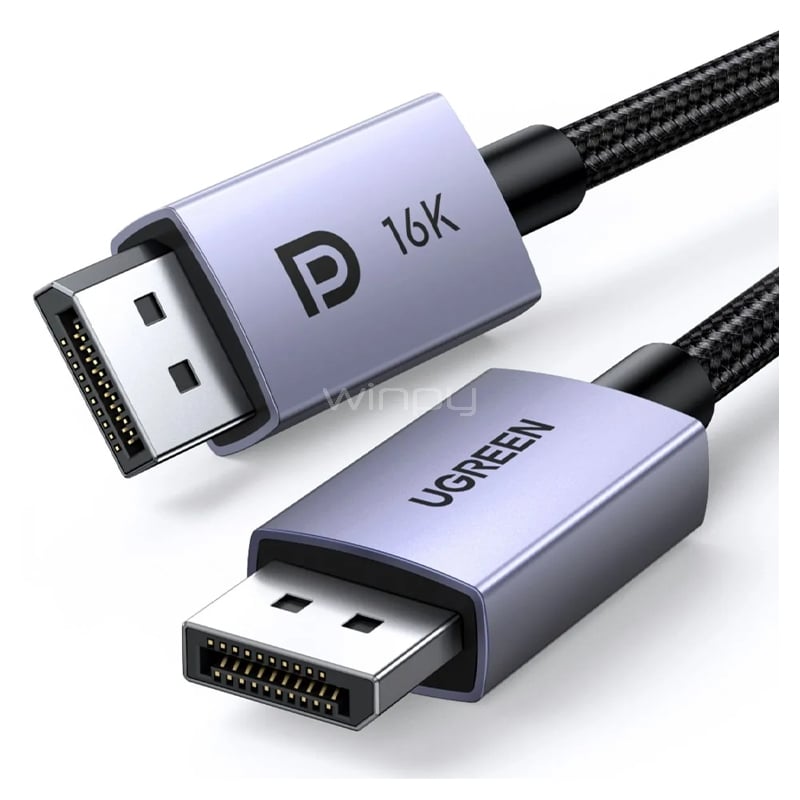 Cable DisplayPort UGREEN de 2 metros (16K 30Hz/ 8K 60Hz/ 4K 240Hz, Versión 2.1, 28AWG, Negro)