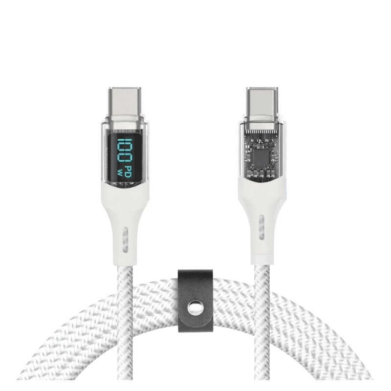 Cable USB-C LOGiiX Piston Connect Crystal de 1.5 m (Visor LED, hasta 100W, Blanco)