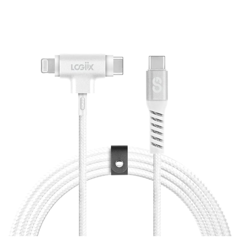 Cable LOGiiX Piston Connect DUO de 1.5m (USB-C a Lightning/ USB-C, Blanco)