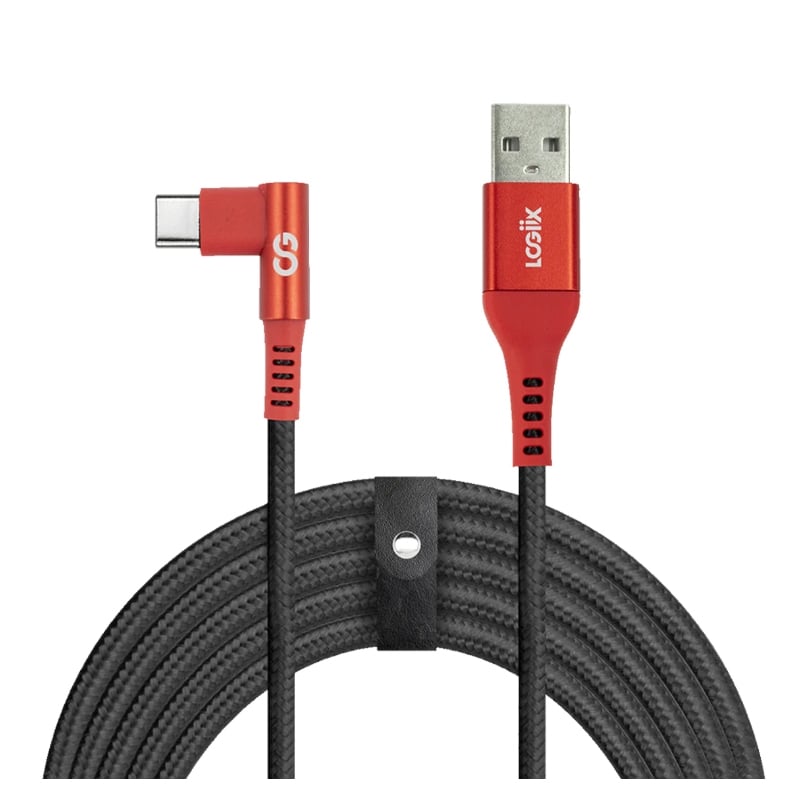 Cable LOGiiX Piston XL Play de 3 metros (USB-A a USB-C, Conector 90°, Rojo)