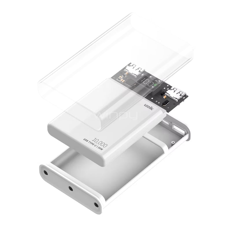 Batería Portátil LOGiiX Piston Power 10.000 mAh (USB-C, USB-A, USB-C, PD 20W, Cristal/ White)