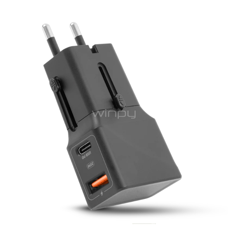 Cargador LOGiiX World Traveler LITE (Carga Rápida 20W, USB-C, USB-A, Negro)