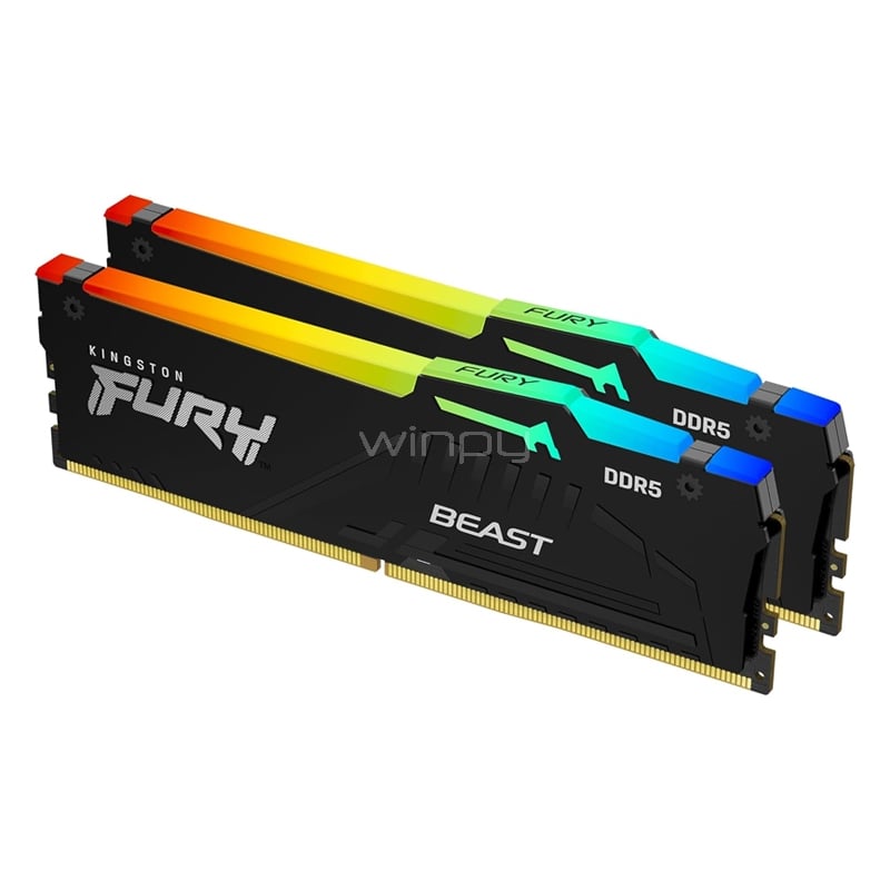 Kit Memorias RAM Kingston Fury Beast RGB de 64GB (2 x 32GB, DDR5, 6000MHz, CL30, EXPO, DIMM)