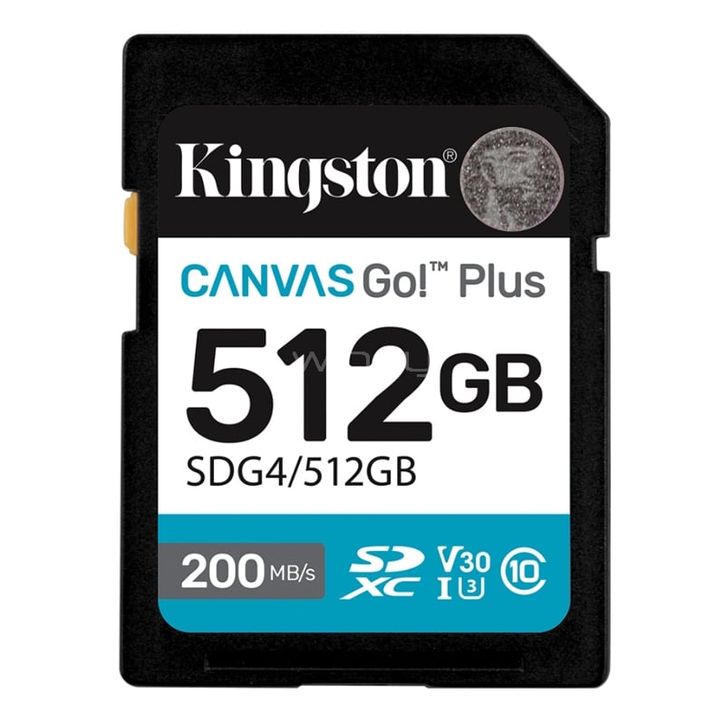 Tarjeta SD Kingston Canvas Go! Plus de 512GB (V30, UHS-I U3, Class10, Hasta 200 MB/s)