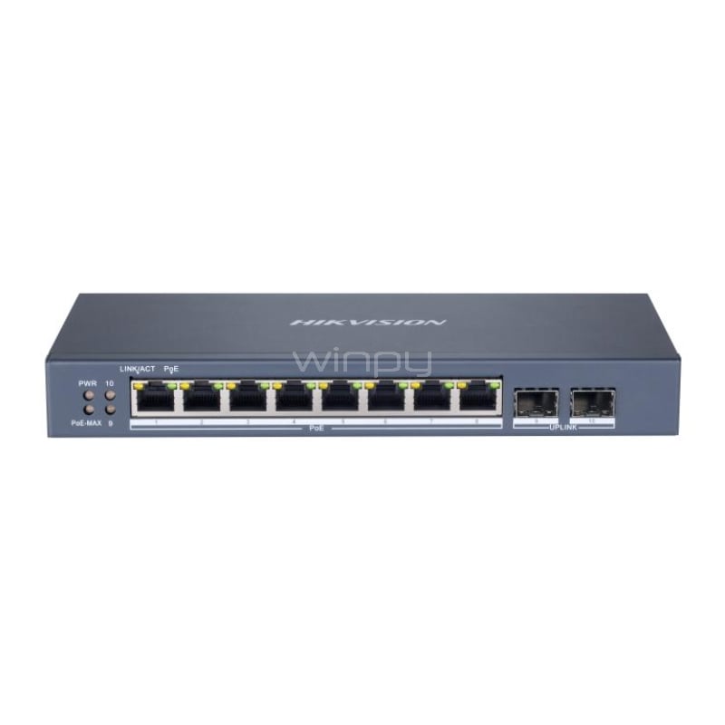 Switch Hikvision DS-3E1510P-SI de 8 Puertos (Gestionable, Gigabit, SFP, 20 Gbps, PoE 110W)