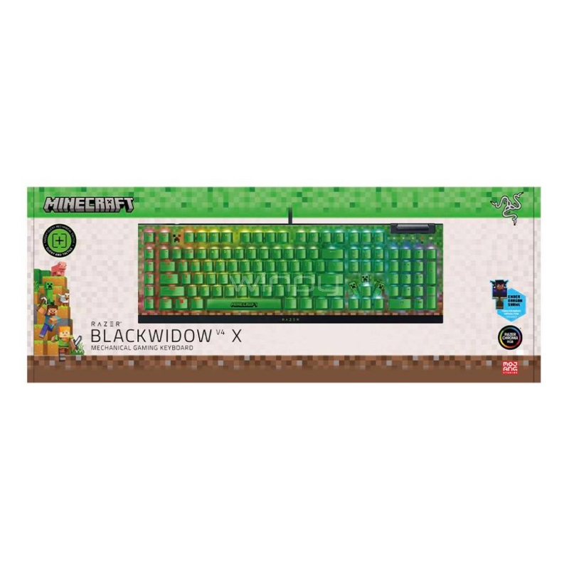 Teclado Mecánico Razer BlackWidow V4 X Minecraft (Switch Green, Chroma RGB, Inglés)