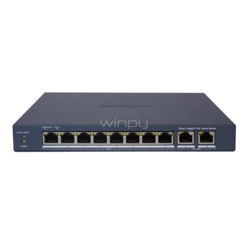 Switch Hikvision DS-3E1510P-EI/M de 8 Puertos (Gigabit, 48 Gbps, PoE 60W)