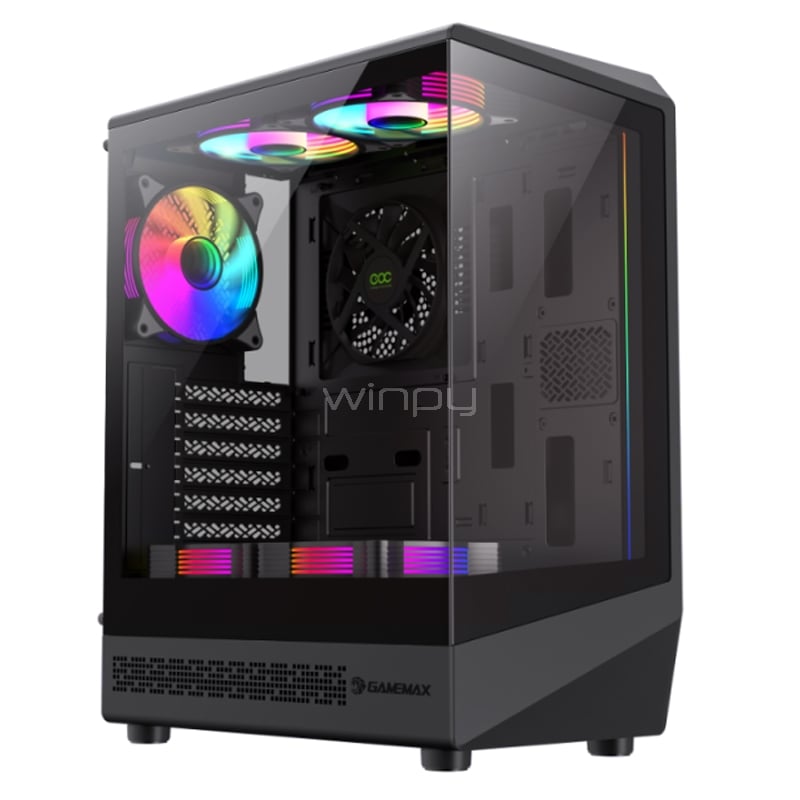 Gabinete Gamer Gamemax Vista COC AB (ATX, Vidrio Templado Panorámico, 5 Ventiladores ARGB, Negro)