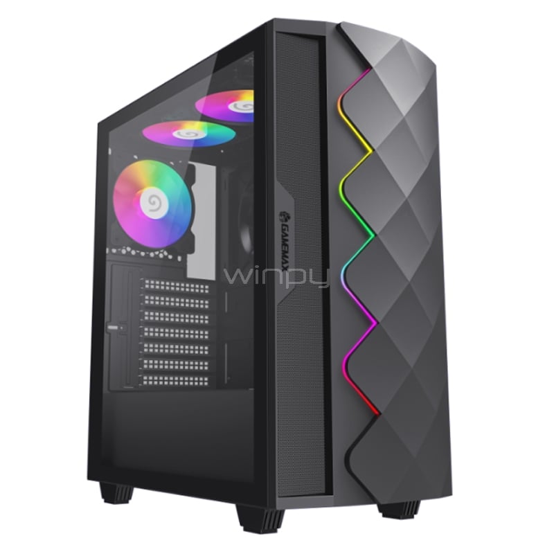 Gabinete Gamer GameMax Diamond CP BK (Midi ATX, 4 Ventiladores, Controlador, RGB, Negro)