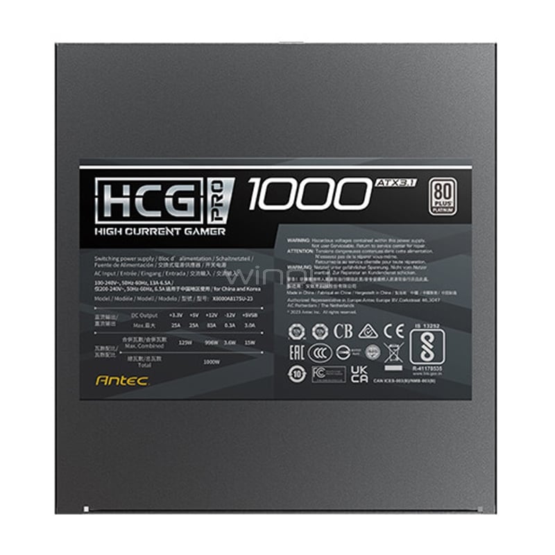 Fuente de Poder Antec HCG-1000 PRO de 1000W (Full Modular, Certificada 80+ Platinum, ATX 3.1)