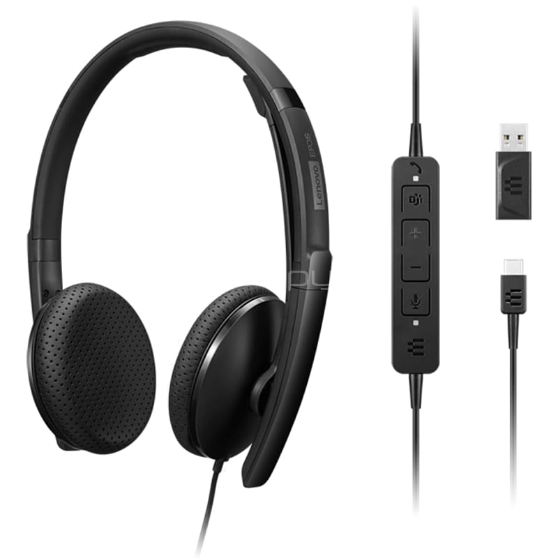 Audífonos Lenovo Wired VoIP (Ms Teams, USB-C/USB-A, Negro)