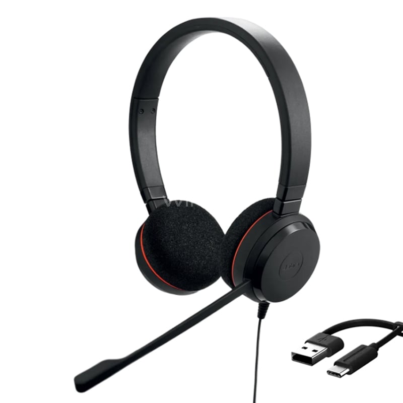 Audífonos Jabra Evolve 20 MS Teams (Controlador, USB-C/USB-A, Negro)