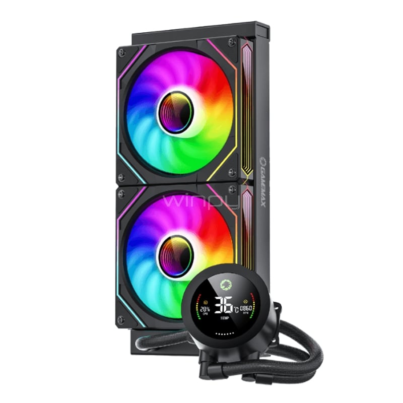 Refrigeración Líquida GameMax IceBurg 240 Digital (AM5/LGA1851, 120mm x2, 2400rpm, Negro)