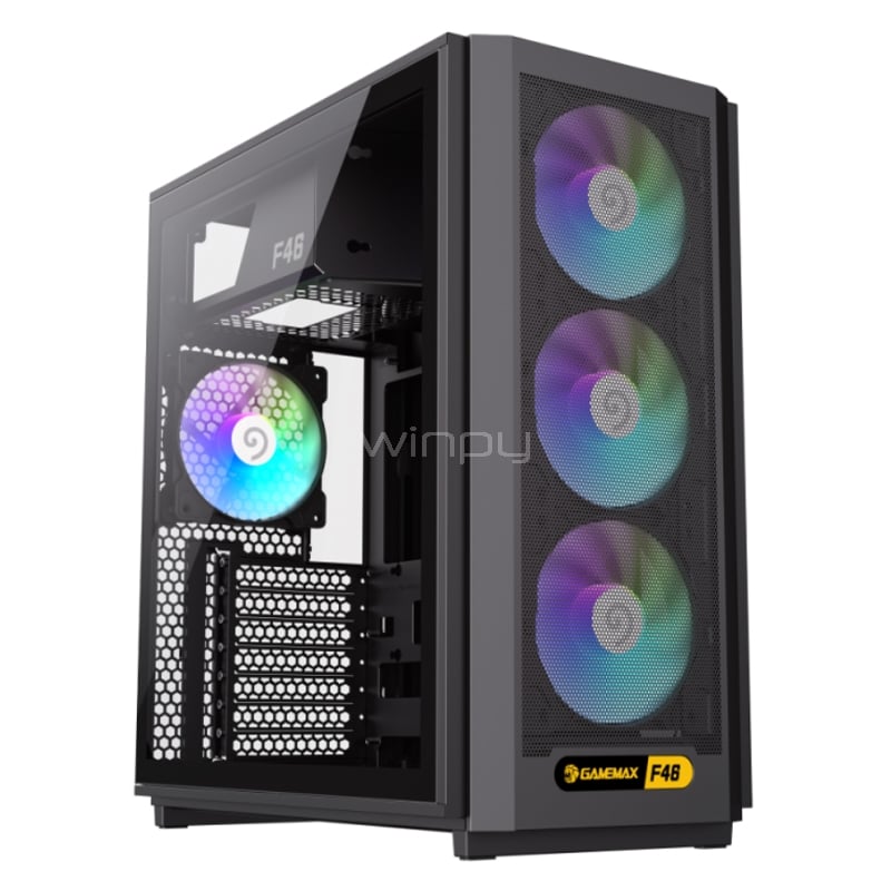 Gabinete Gamer GameMax F46 BK (ATX, 4 Ventiladores ARGB PWM, Negro)