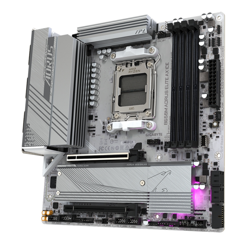 Placa Madre Gigabyte B650M AORUS ELITE AX ICE (AM5, DDR5 4400/8000MHz, M.2 x2, MicroATX)