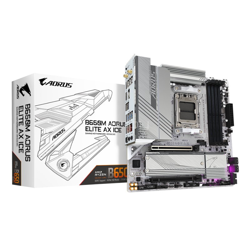 Placa Madre Gigabyte B650M AORUS ELITE AX ICE (AM5, DDR5 4400/8000MHz, M.2 x2, MicroATX)