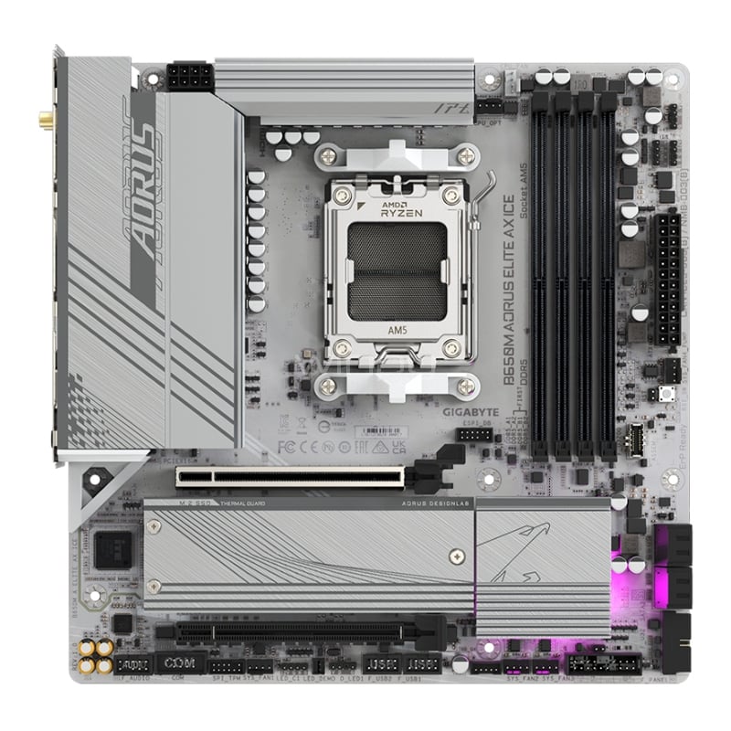 Placa Madre Gigabyte B650M AORUS ELITE AX ICE (AM5, DDR5 4400/8000MHz, M.2 x2, MicroATX)