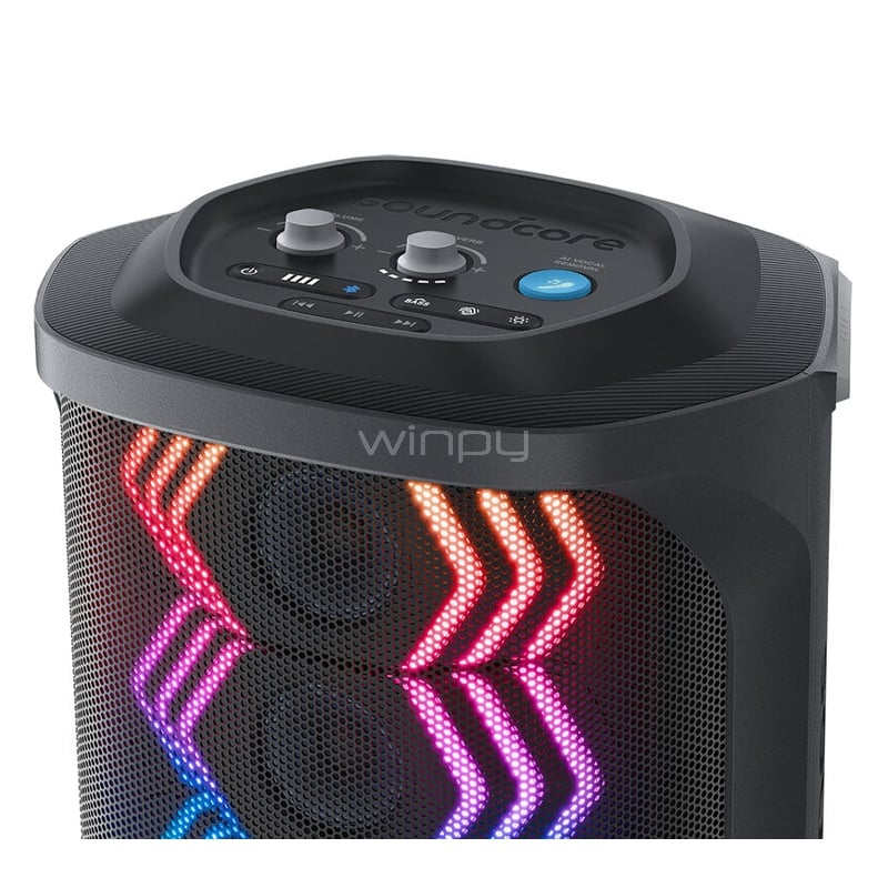 Parlante Karaoke Soundcore Rave 3S AI de 200W RMS (Bluetooth, IPX4, Graves Profundos, Luces HexaGlow)