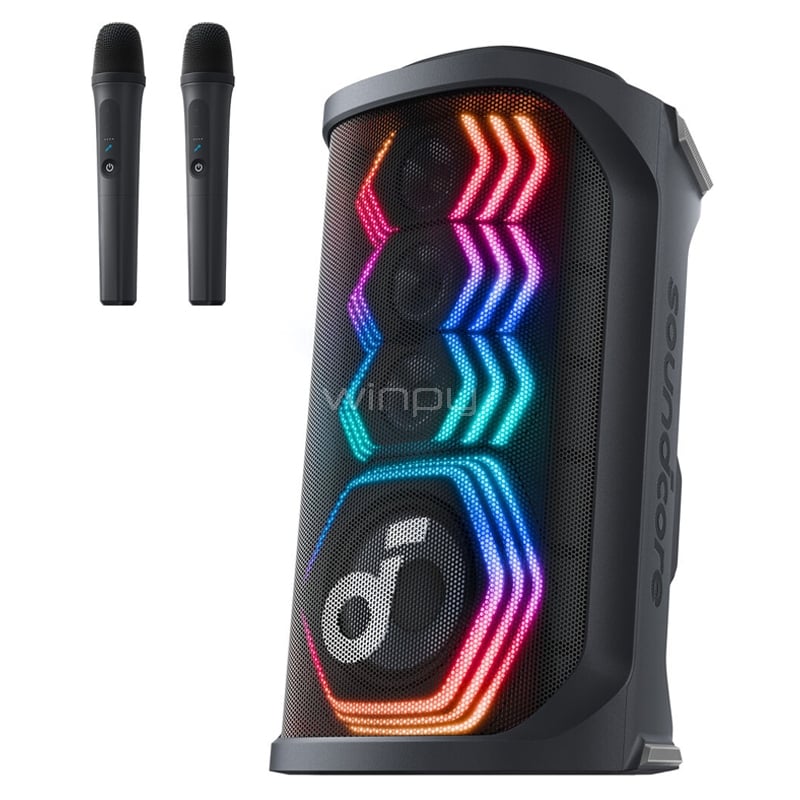Parlante Karaoke Soundcore Rave 3S AI de 200W RMS (Bluetooth, IPX4, Graves Profundos, Luces HexaGlow)