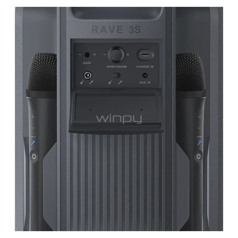 Parlante Karaoke Soundcore Rave 3S AI de 200W RMS (Bluetooth, IPX4, Graves Profundos, Luces HexaGlow)