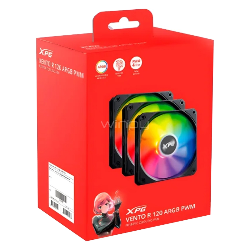 Kit de 3 Ventiladores XPG Vento R 120 ARGB PWM (LEDs sincronizables, 1600rpm, Negro)