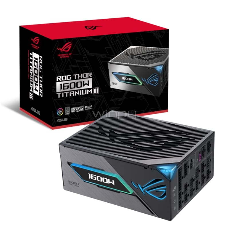 Fuente de Poder ASUS ROG THOR de 1600 Watts (Full Modular, Certificada 80+ Titanium III, ATX 3.1)